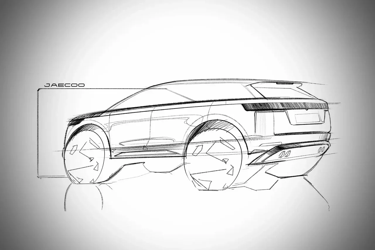 The Jaecoo J5 SUV debuts in an official sketch